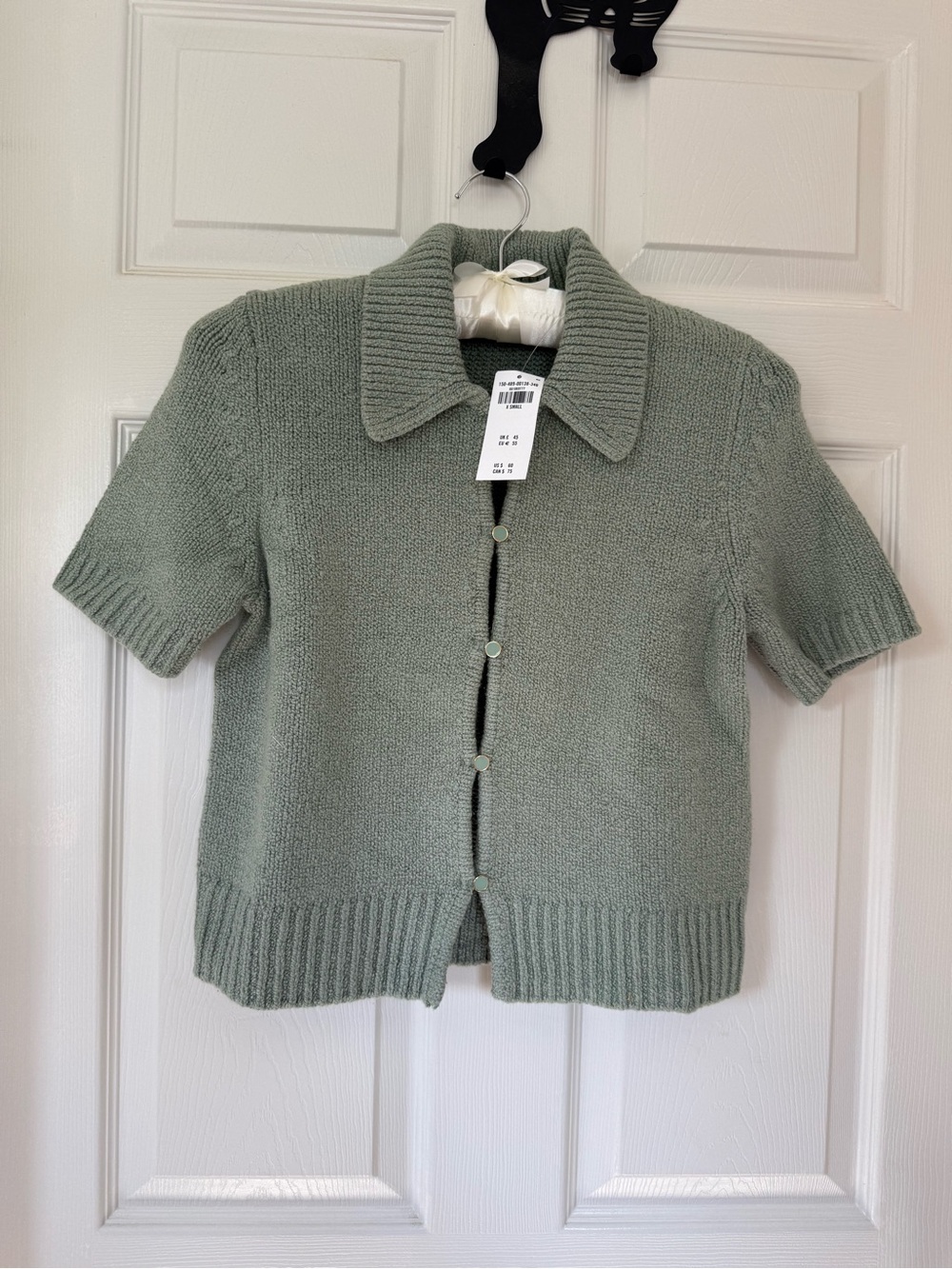 NWT Abercrombie and Fitch Short-Sleeve Button Down Collared Sweater - Sage Green